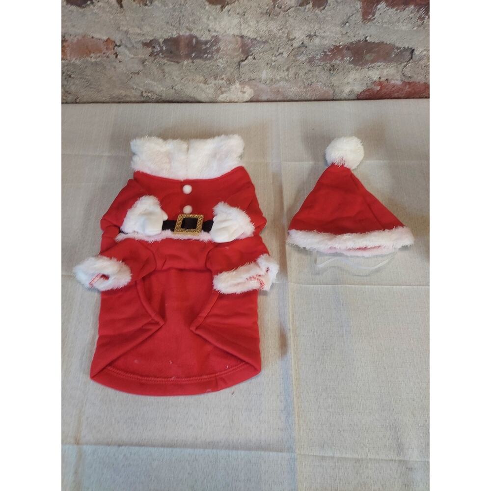 Pet Dog Cat Santa Suit Christmas Holiday Costume Outfit Sz S Hat Red White